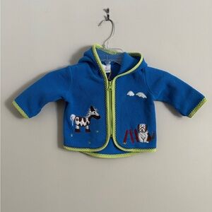 Hanna Andersson Infant Boys Zip Up Embroidered Fleece Jacket 3-6 Months Blue